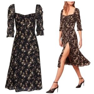 Reformation Midnight Floral Long Sleeve Dress